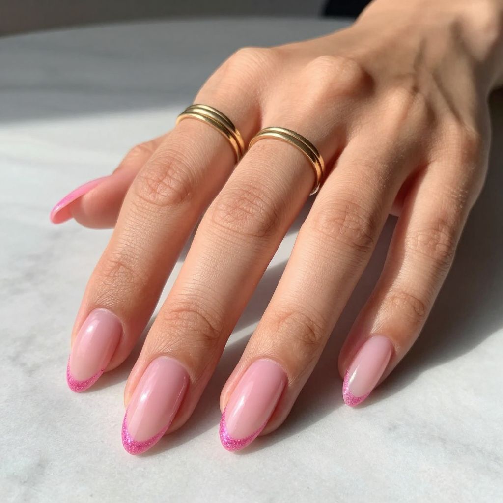 Pink Aura Coffin Nails