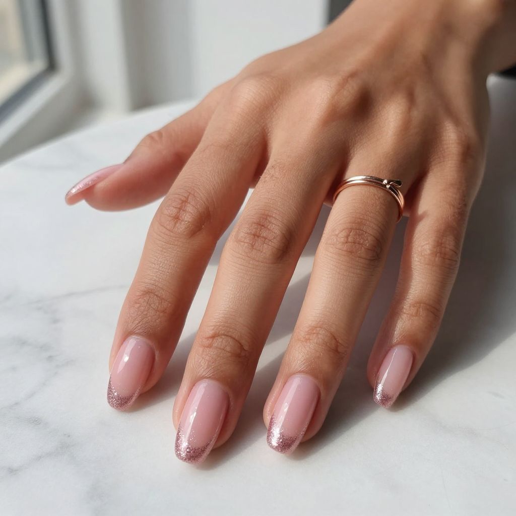 Rose Pink Coffin Nails With Glitter Fade
