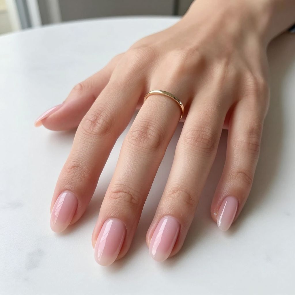 Soft Blush Almond pink dip nail idea