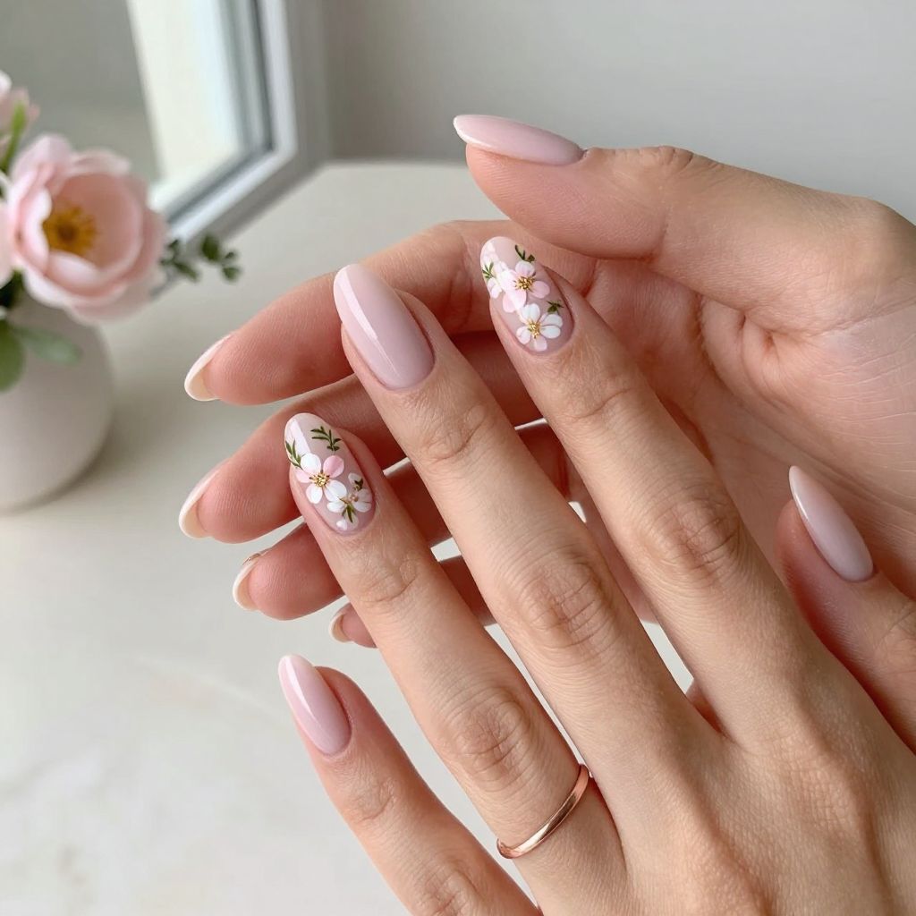 Floral Pink Dip Art nail idea