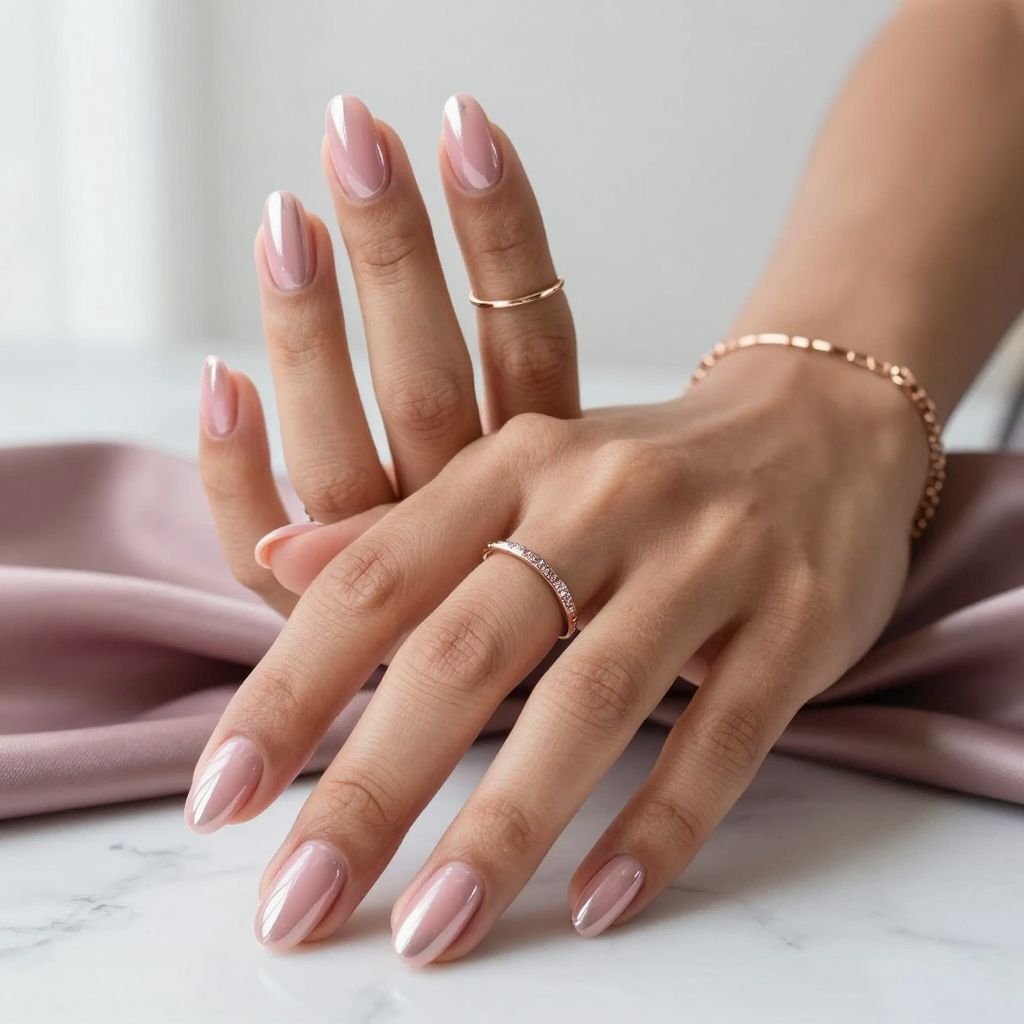 Rose Chrome Glow pink dip nail idea