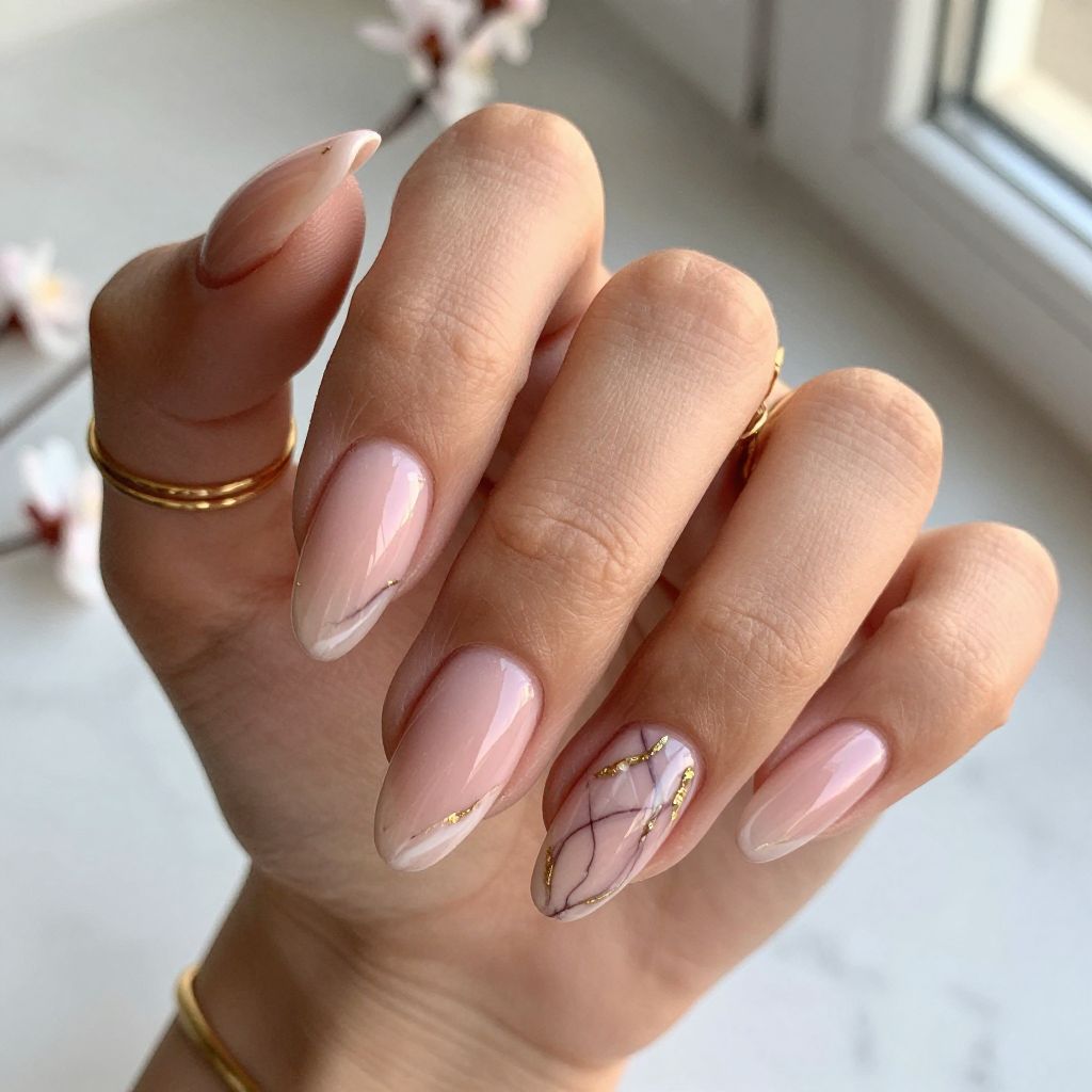 Pink Marble Veins nail idea