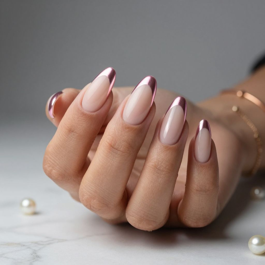 Pink Chrome French Tips