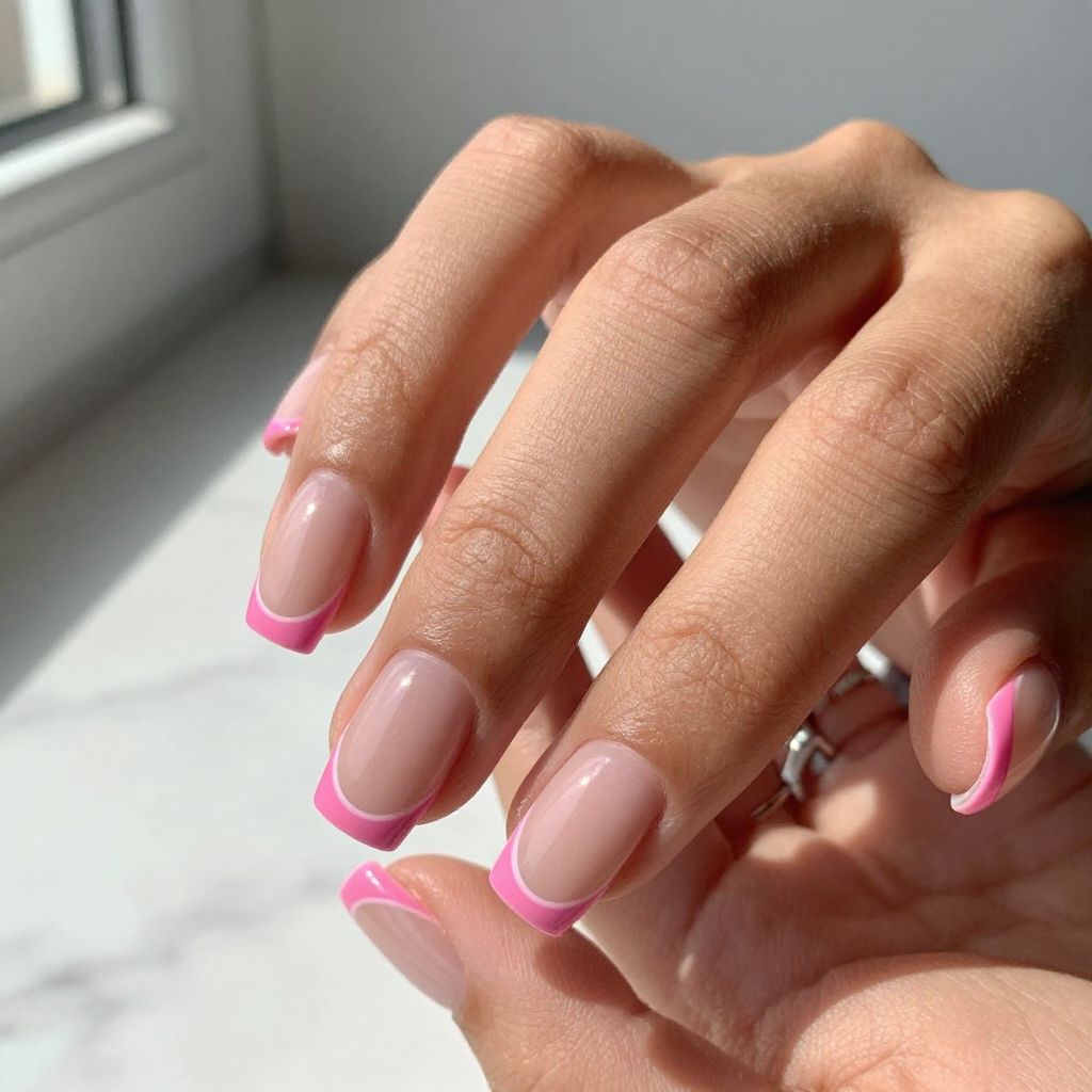 Square Pink French Tips with Clean Edges