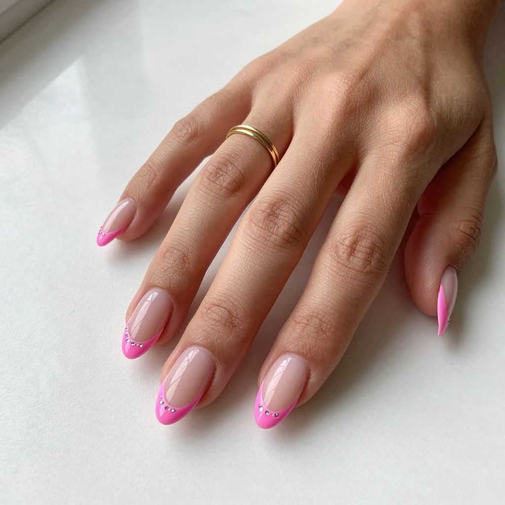 Hot Pink French Tips on Coffin Nails