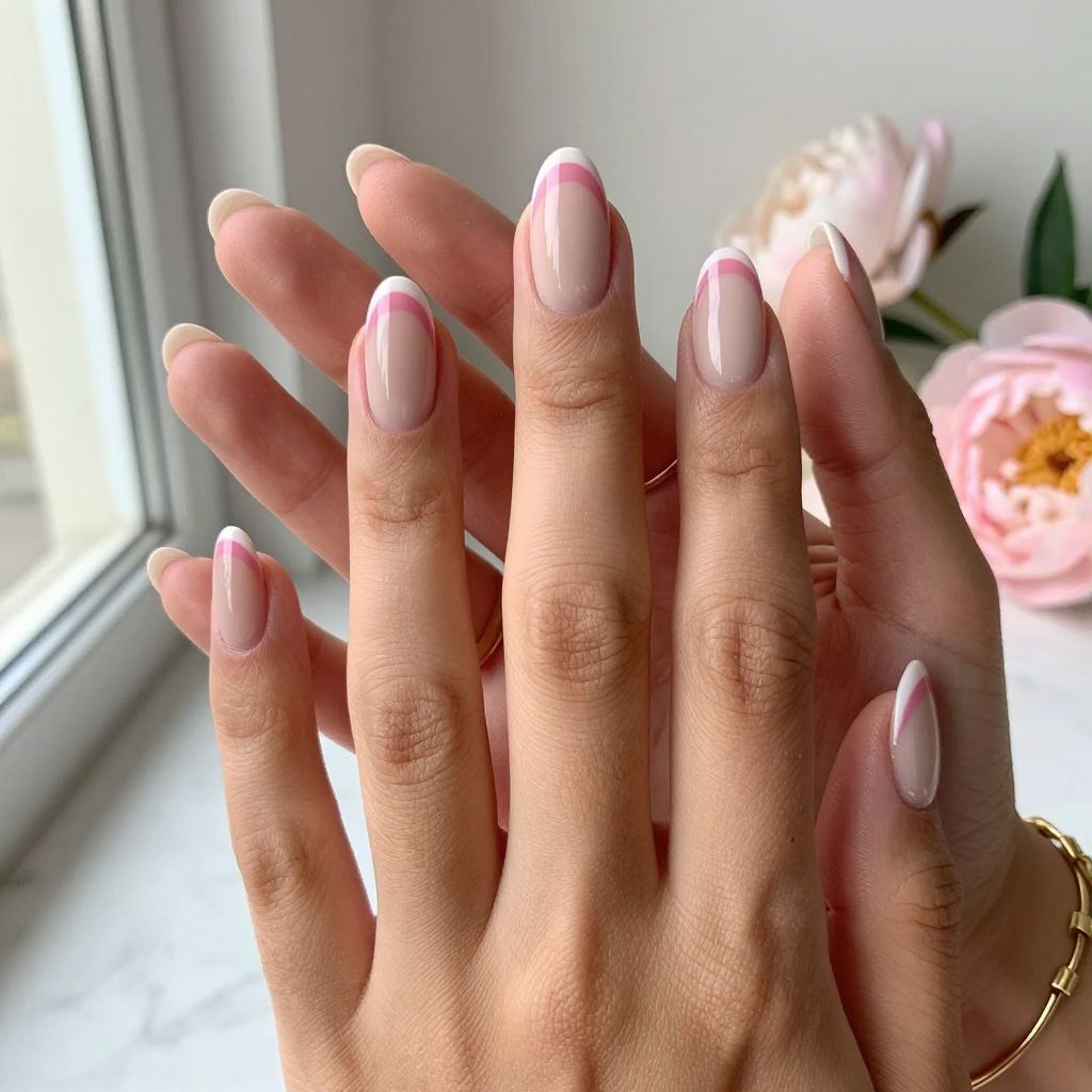 Pink and White Double French Tips
