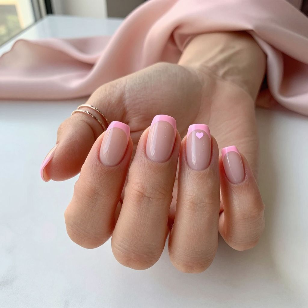 Pastel Pink French Tips with Short Nails