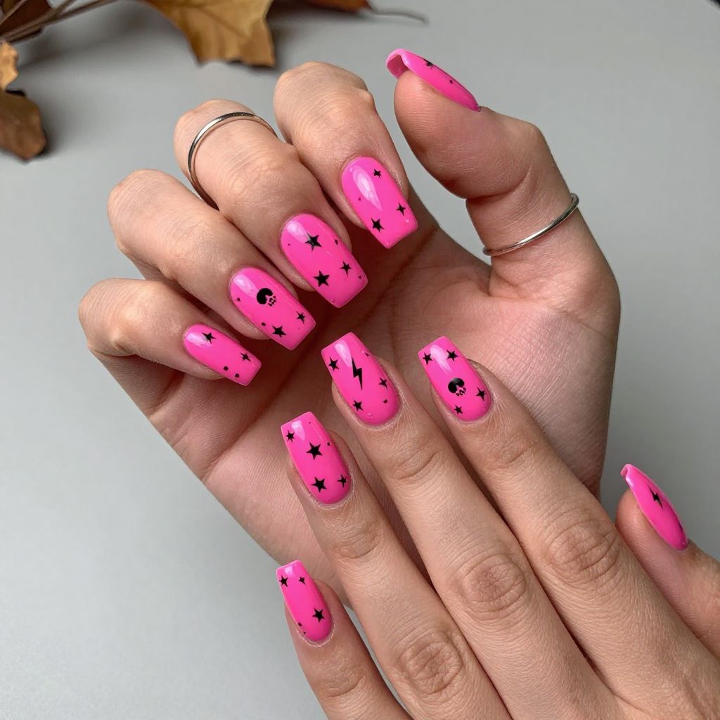 Neon Pink Mischief Nails