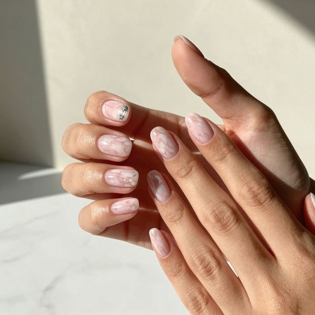 Pink and White Marble Nails