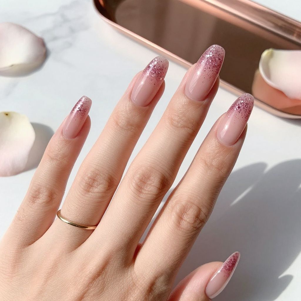 Pink Glitter Gradient Nails