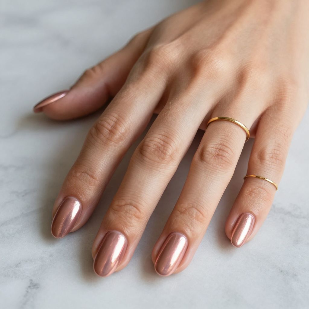 Rose Gold Metallic Pink Nails