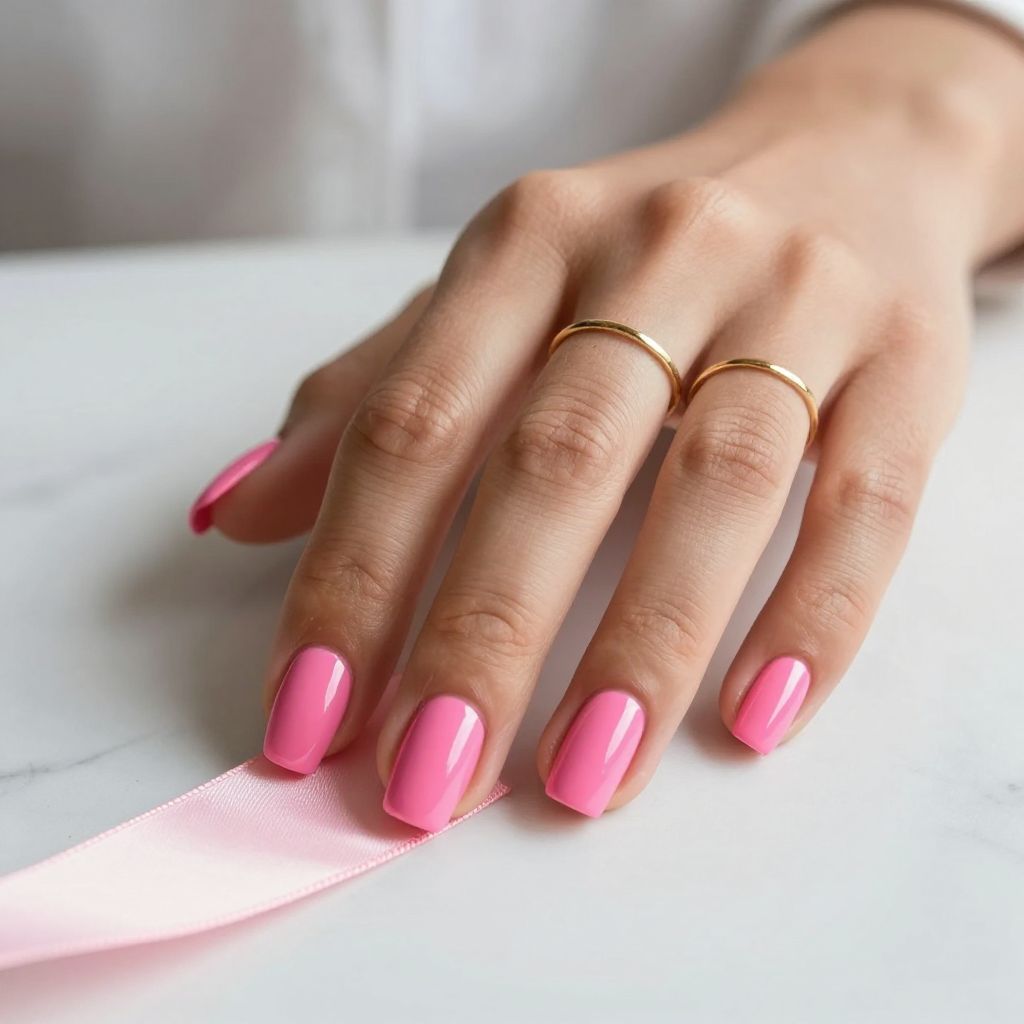 Hot Pink Gel Nails with Glossy Finish