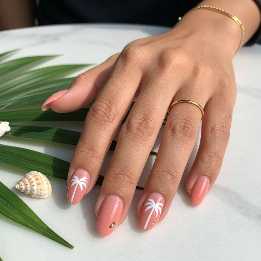 Coral Pink Nails with Tropical Vibes