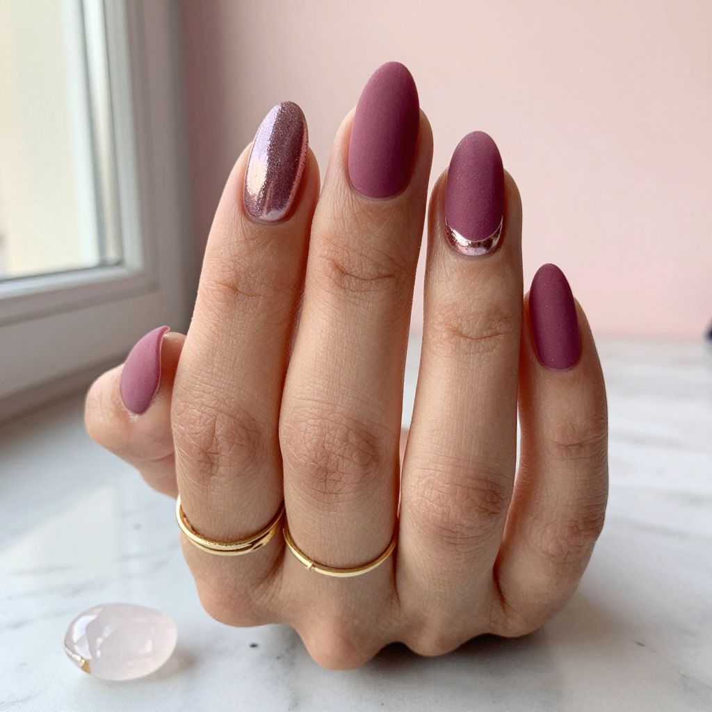 Deep Mauve Pink Nails with Textured Finish