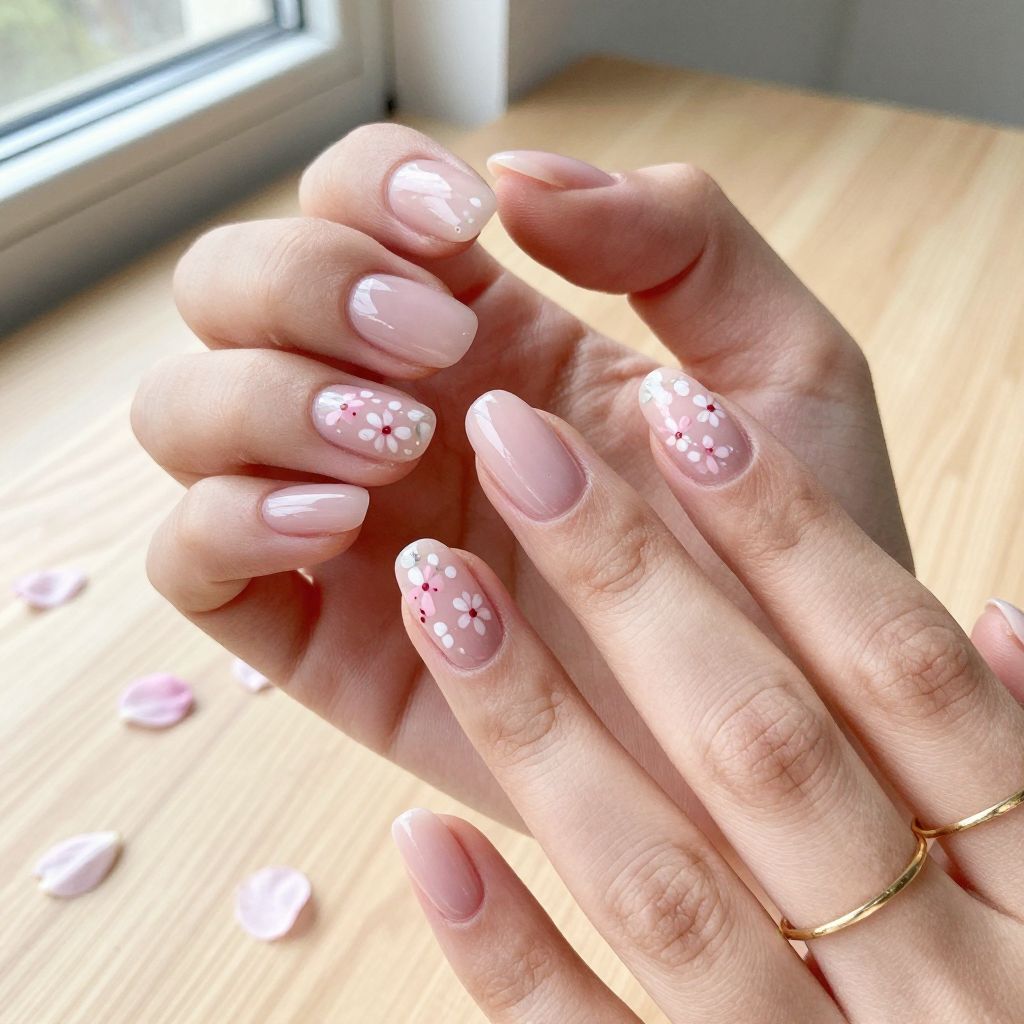 Pink Floral Accent Nails