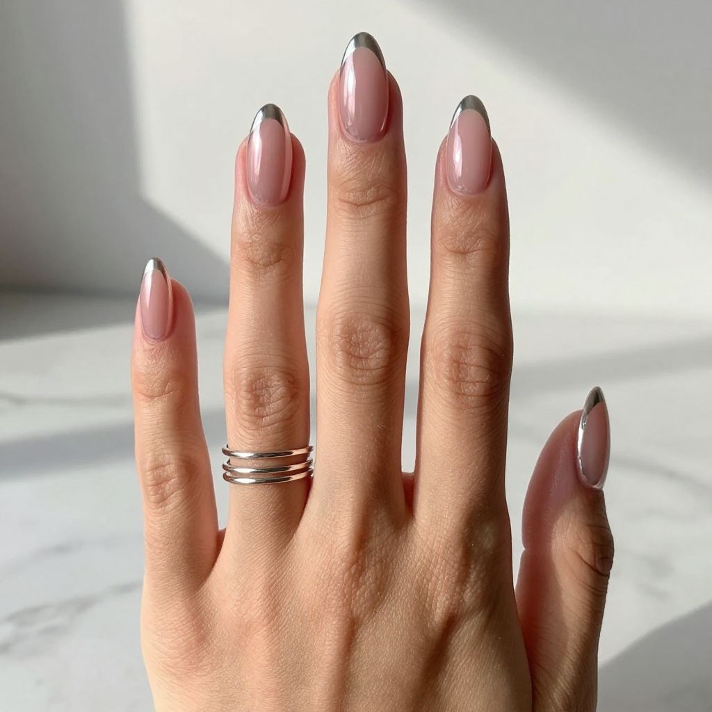 Pink Chrome Almond Nails