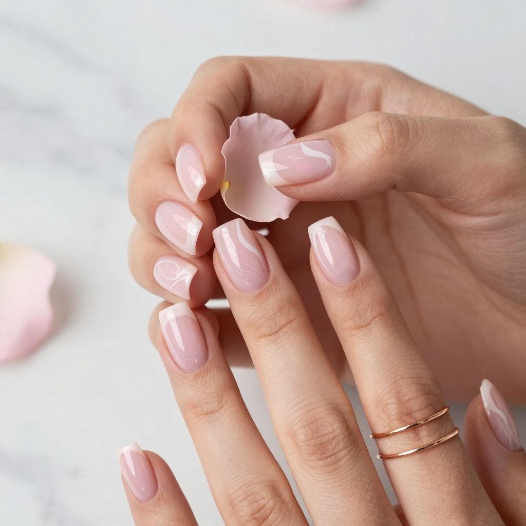 Pink Marble Swirl Nails