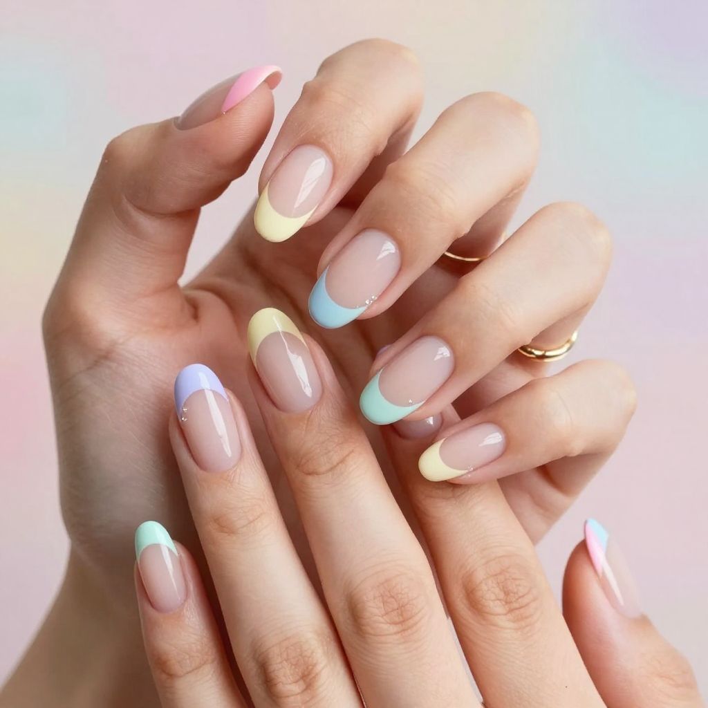 Pastel Rainbow Tip Nails