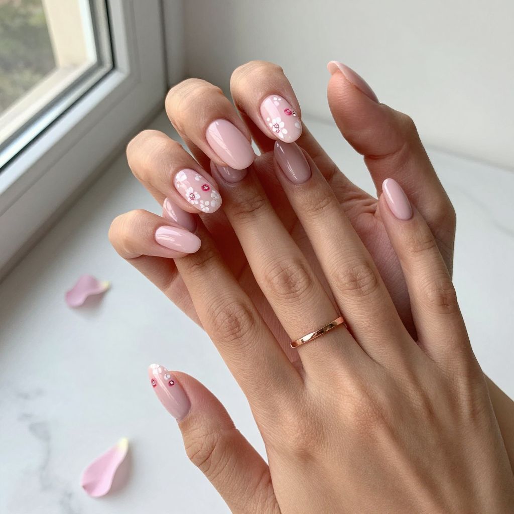 Soft Pink Almond With Tiny Florals
