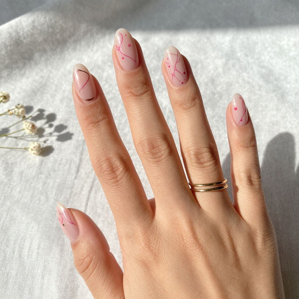 Minimal Pink Line Art Nails