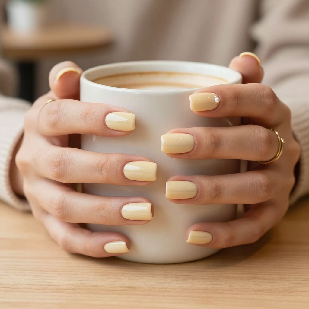 Buttercream beige oval plain nails