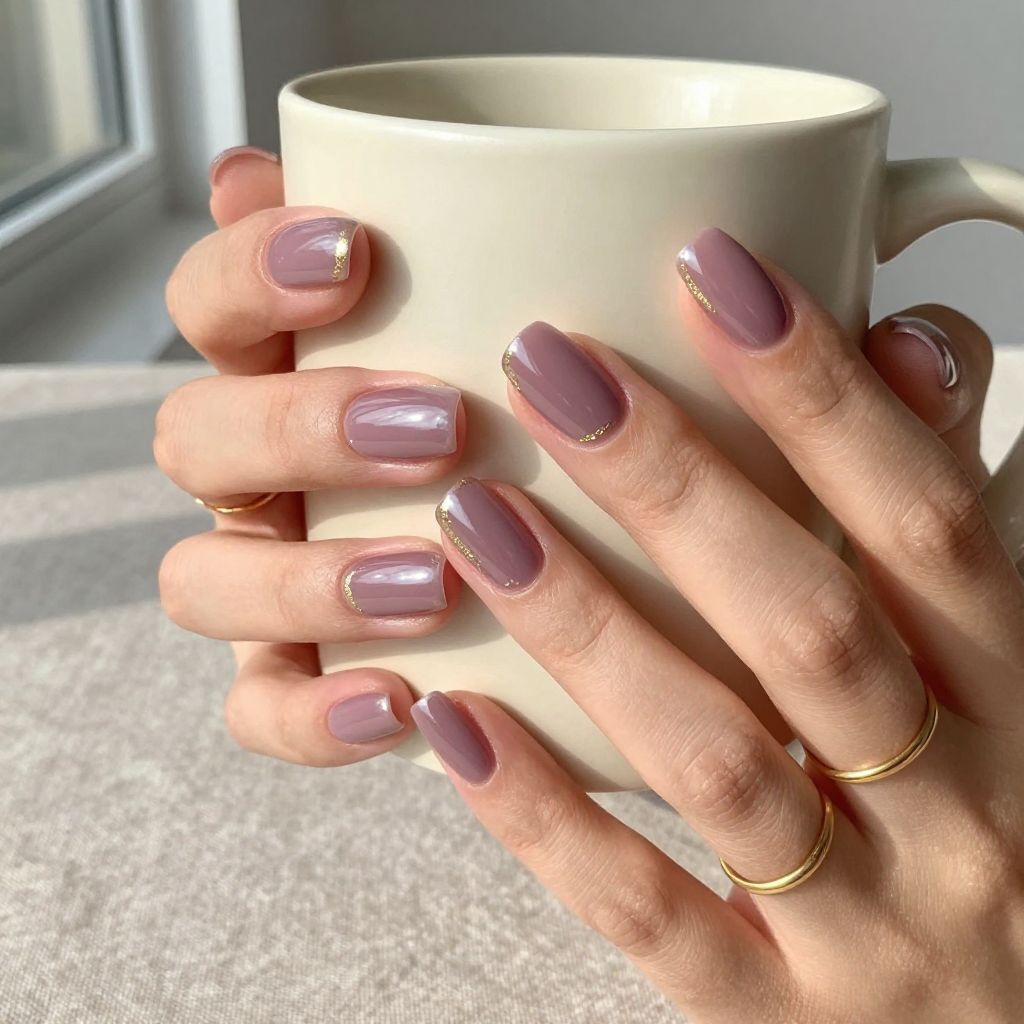Glassy mauve plain nails