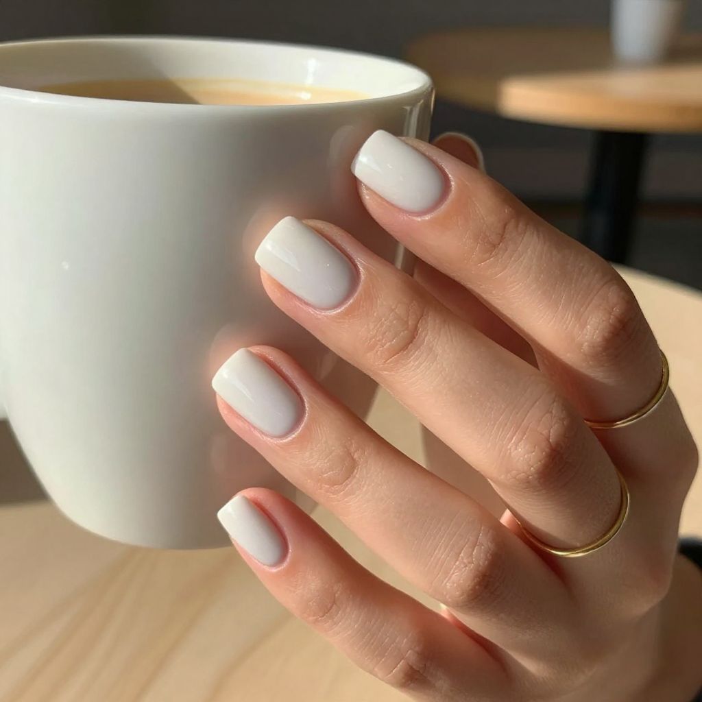 Milky white plain nails
