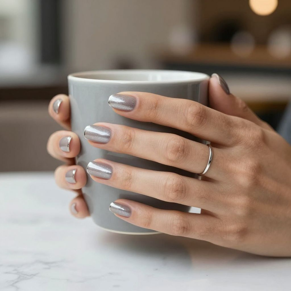 Taupe gloss with micro sparkle plain nails