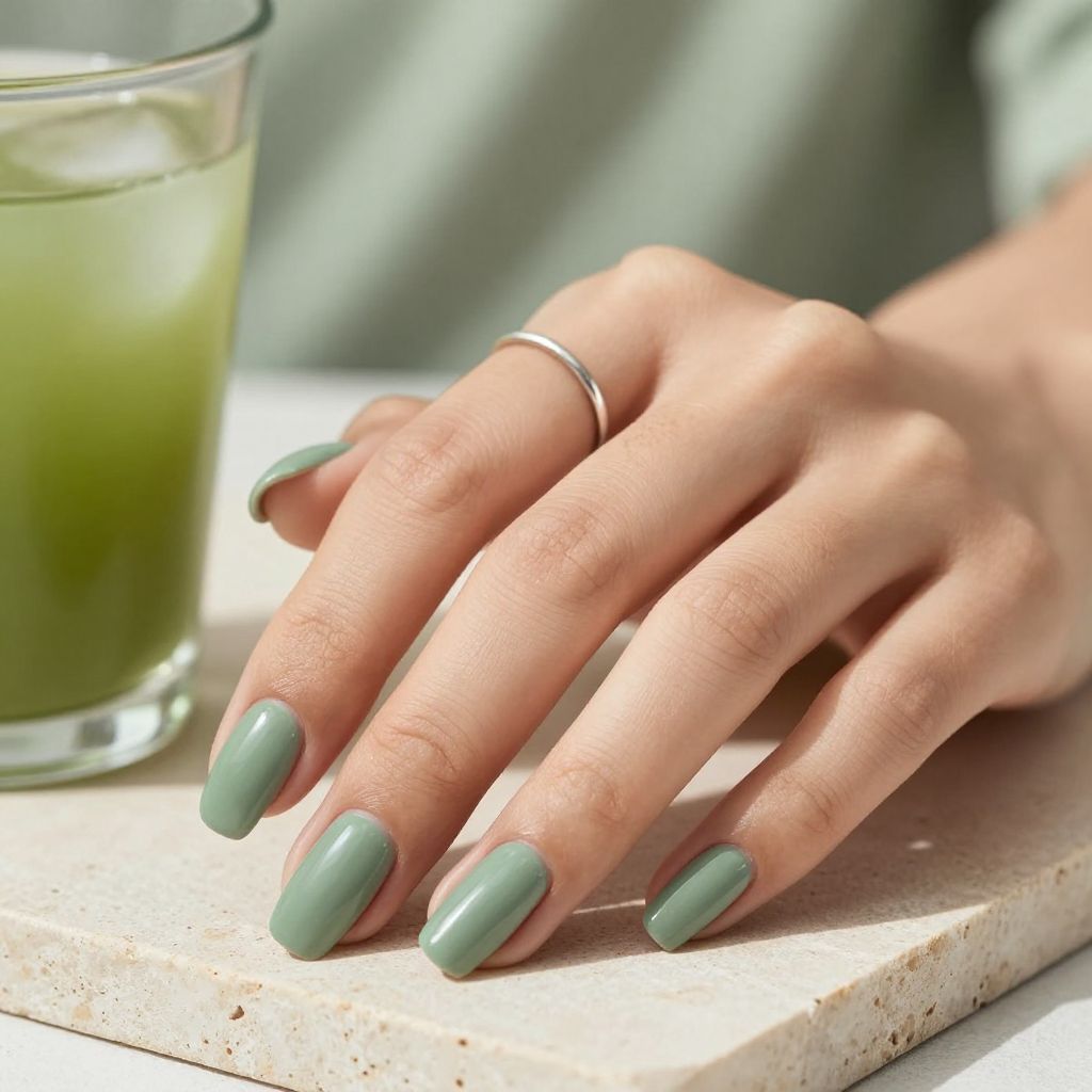 Subtle sage matte plain nails
