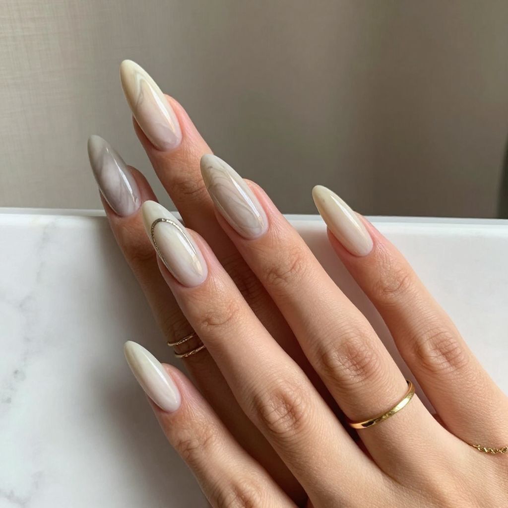 Neutral Marble Coffin Nails