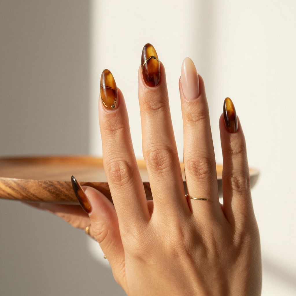 Brown Tortoiseshell Long Nails