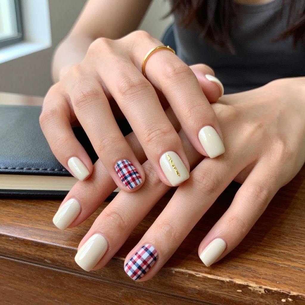 Prep School Plaid preppy nail design
