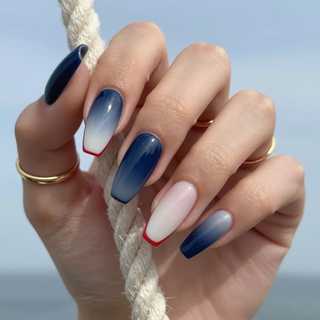 Sailor Collar Blue preppy ombre nails
