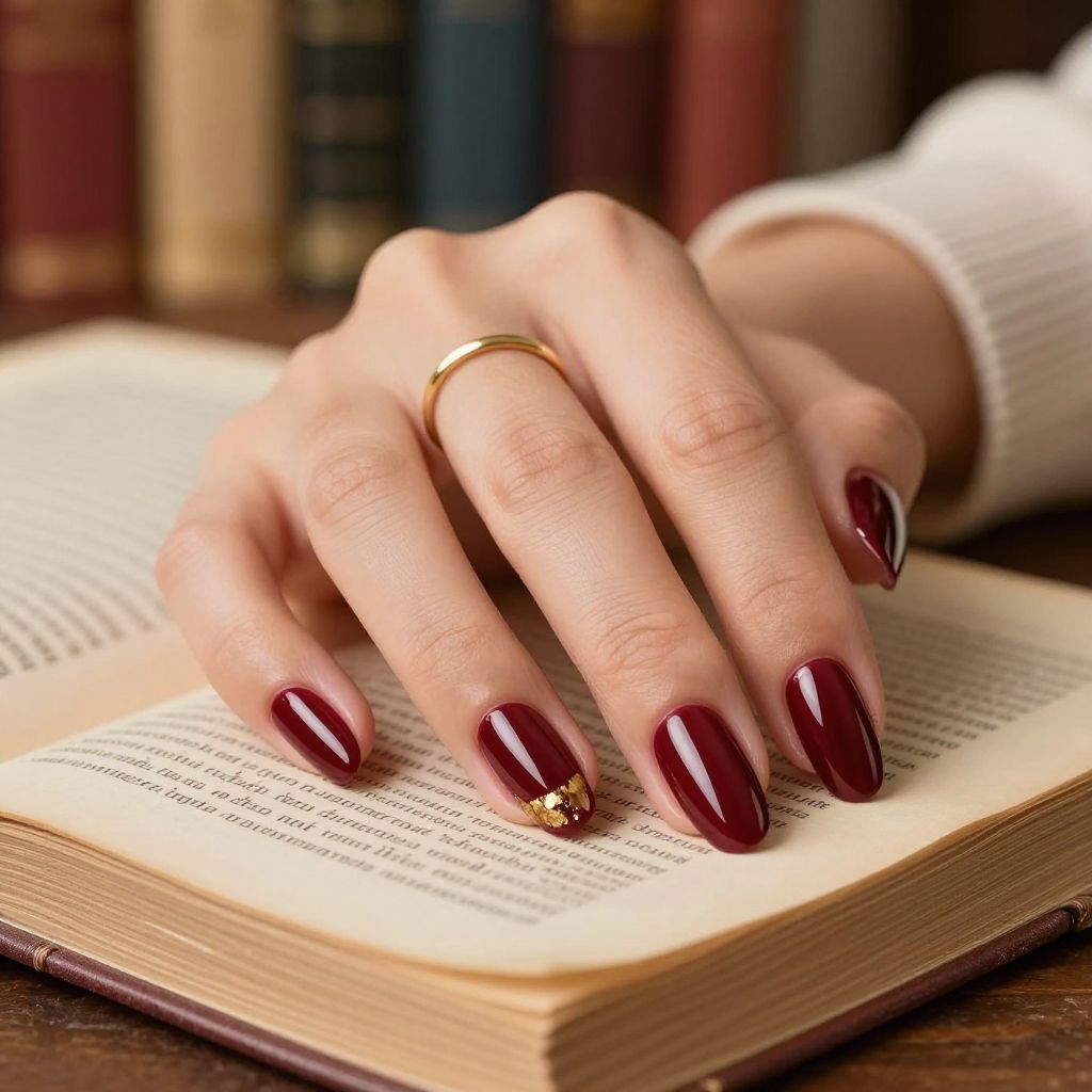 Library Burgundy preppy coffin nails
