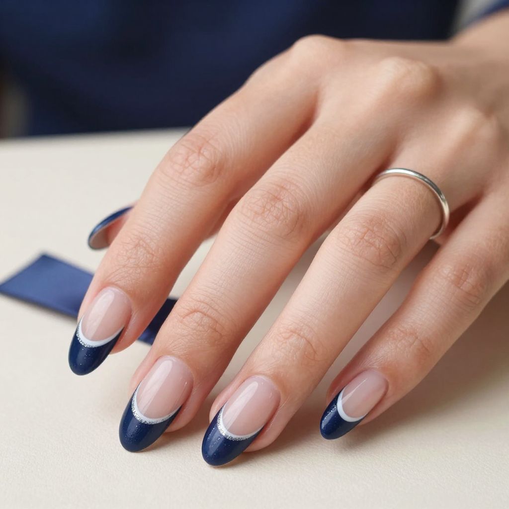 Navy Ribbon Tips preppy French manicure