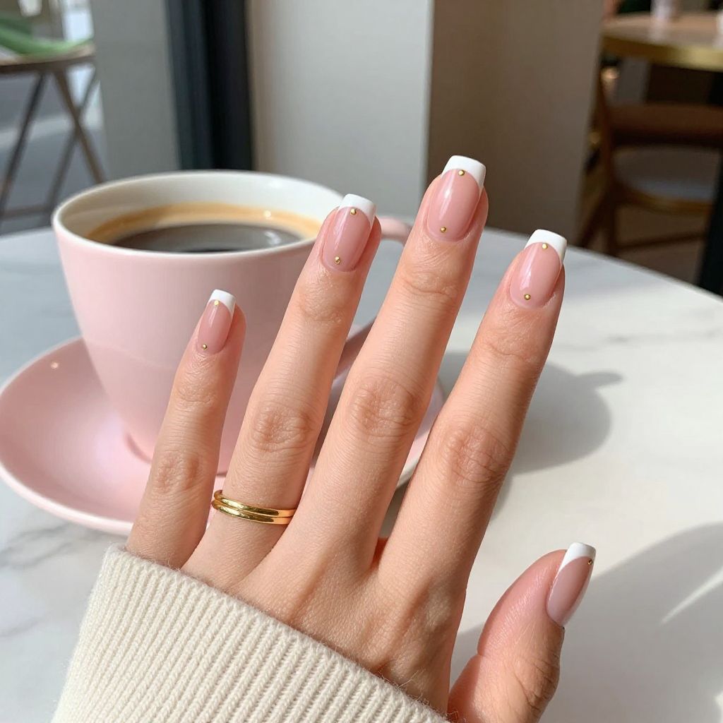 Gold Button French preppy nails