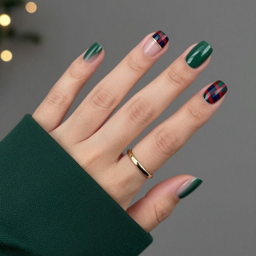 Tartan Half Moon preppy nail art