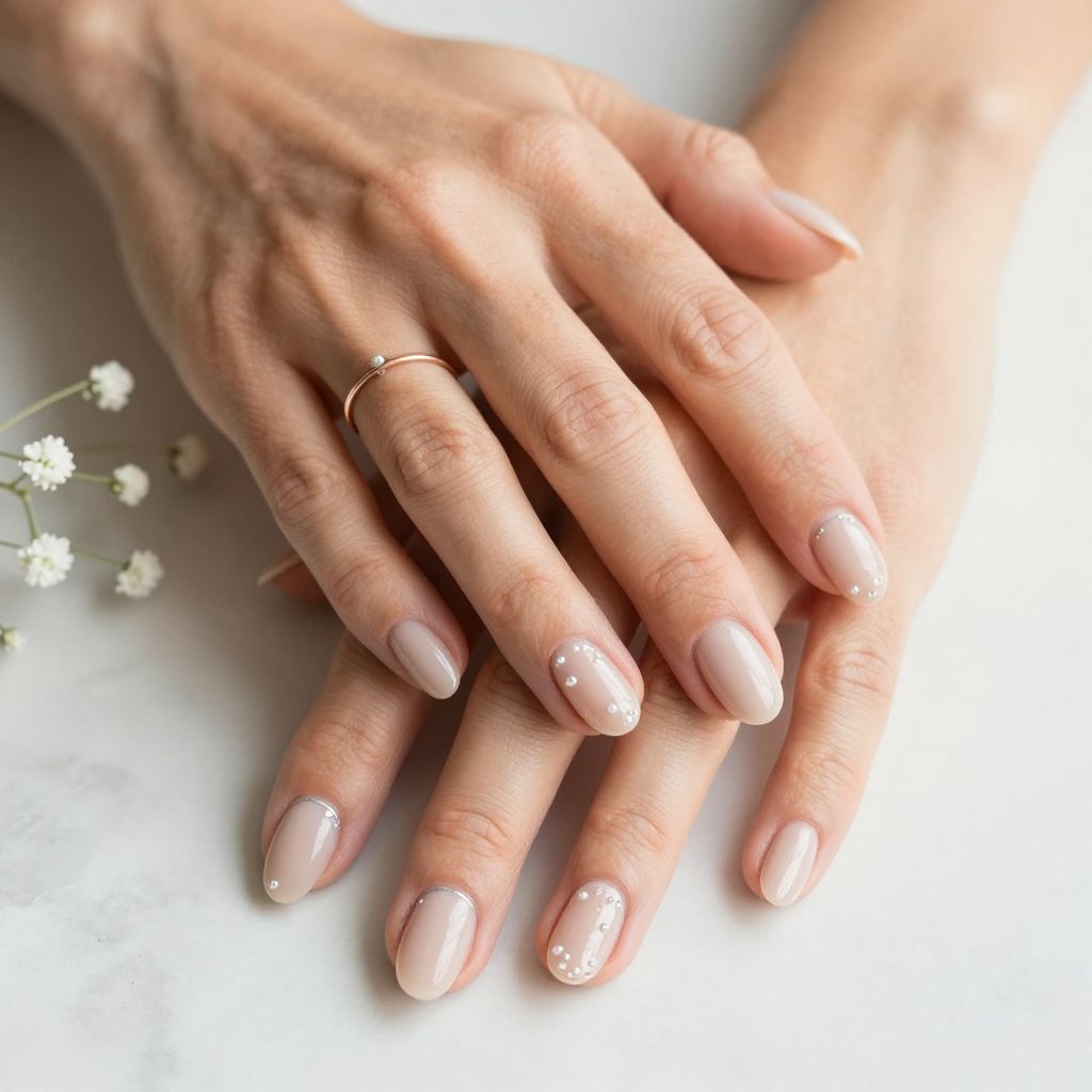Nude Nails With Tiny Pearl Accents