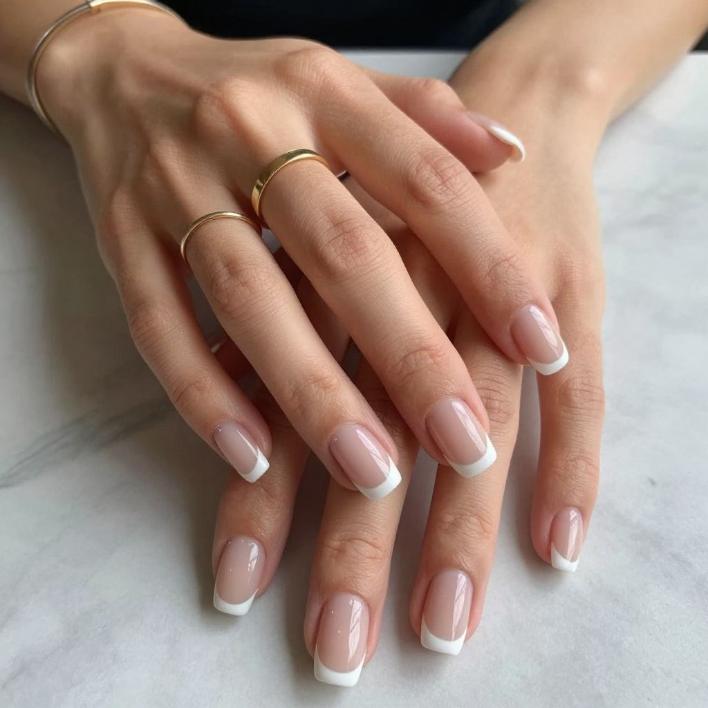 Soft French Tips on Medium Square Nails