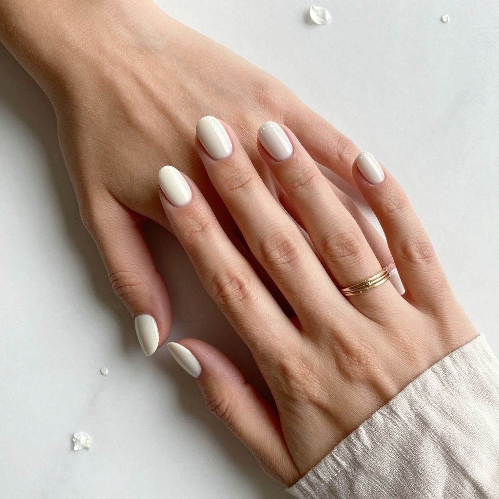 Milky White Oval Nails