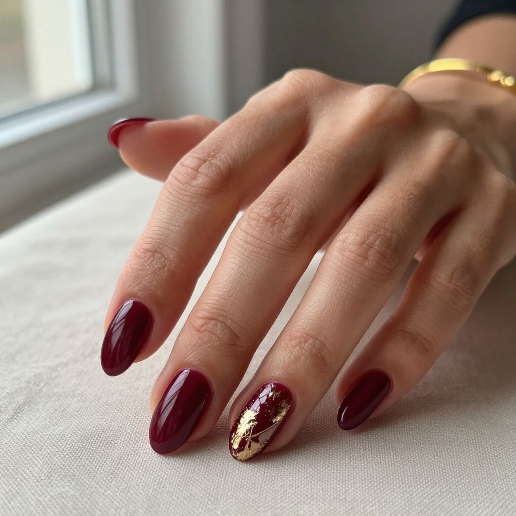 Deep Burgundy Almond Nails