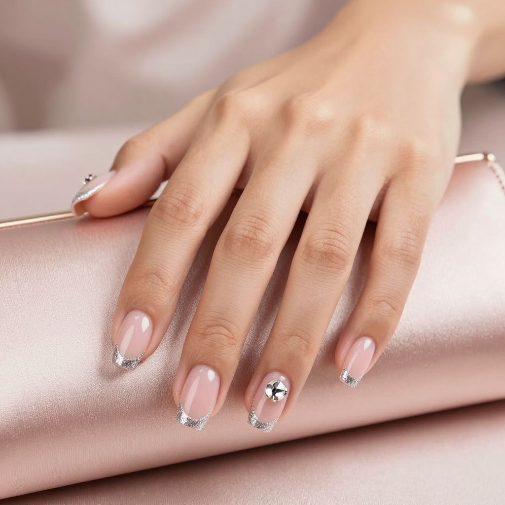 Classic French sparkle prom nails