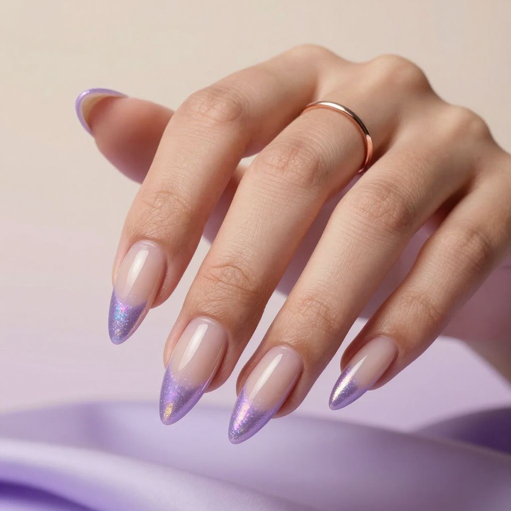 Holographic lavender foil prom nails