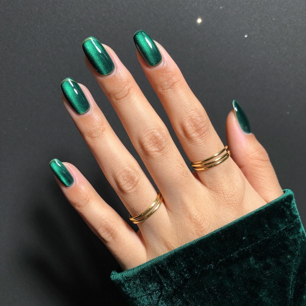 Emerald velvet prom nails