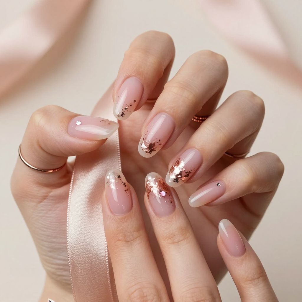 Rose gold confetti prom nails