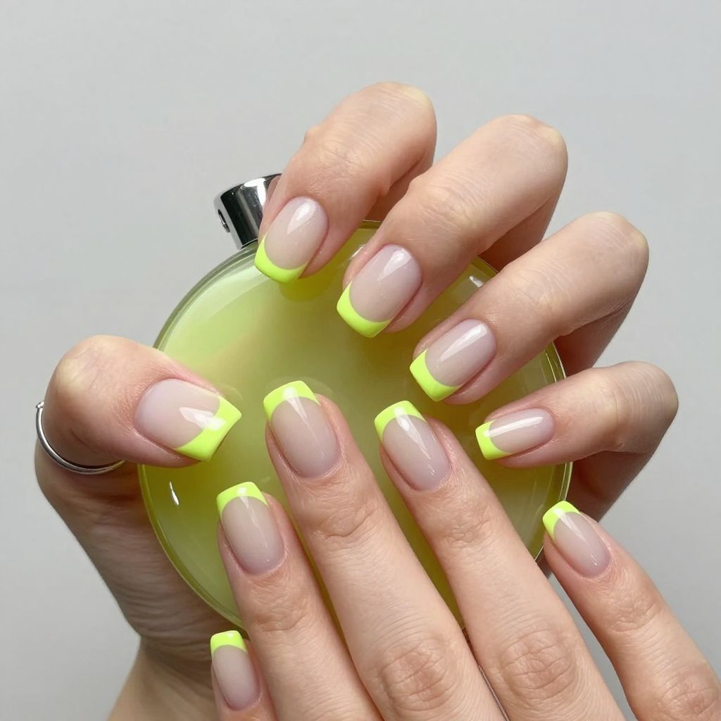 Neon micro French prom nails