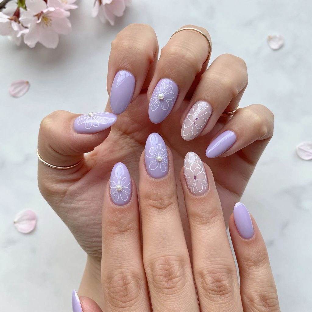 Purple Nail Design Ideas - Lilac Floral Detail