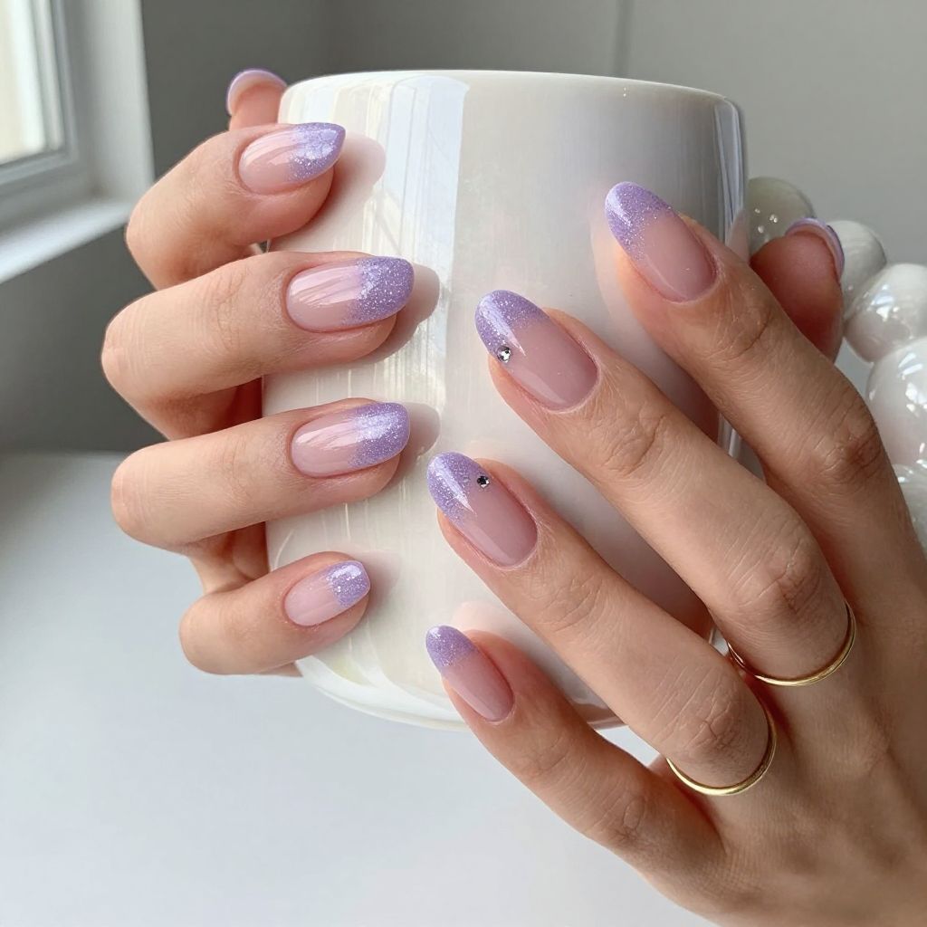 Purple Nail Design Ideas - Glitter French Lavender