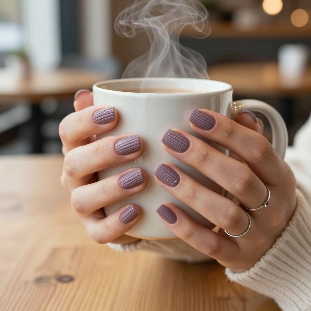 Dusty mauve knit texture nails