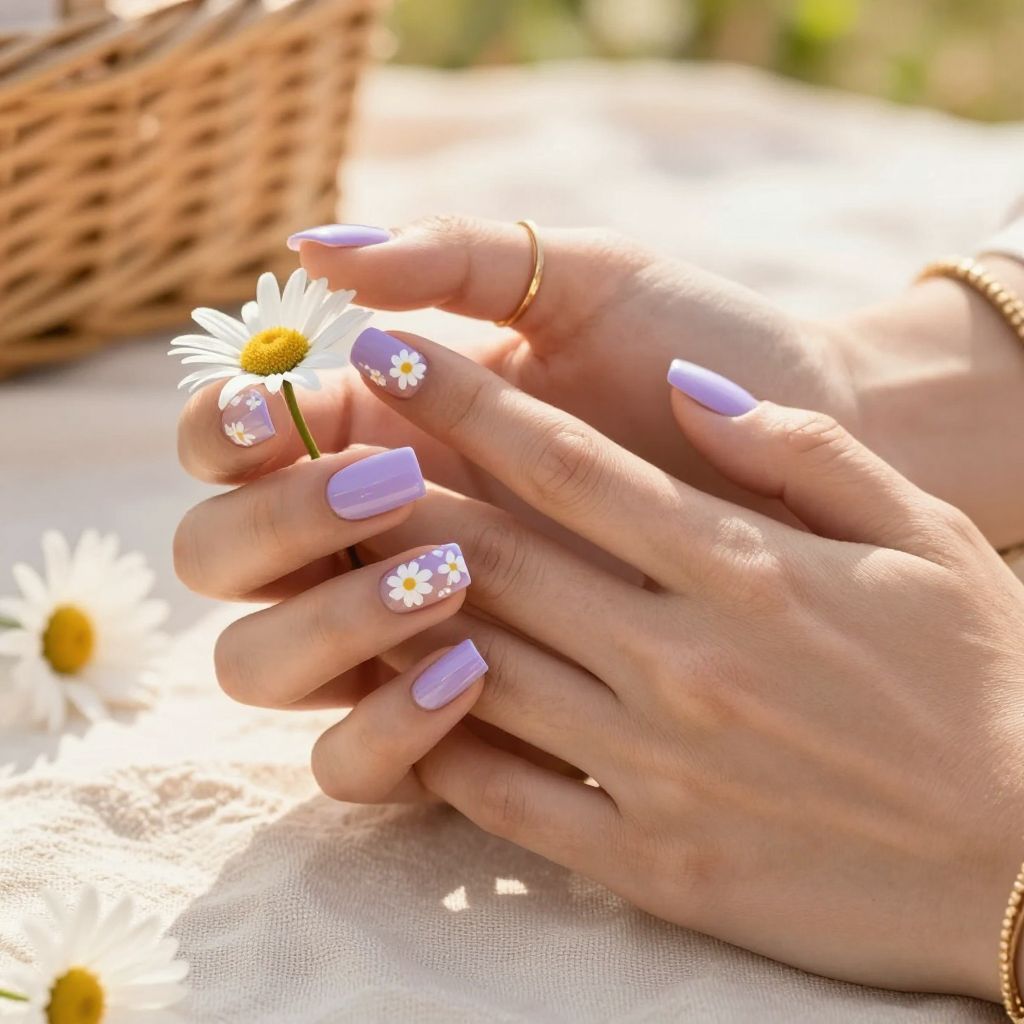 Periwinkle floral tip purple nails